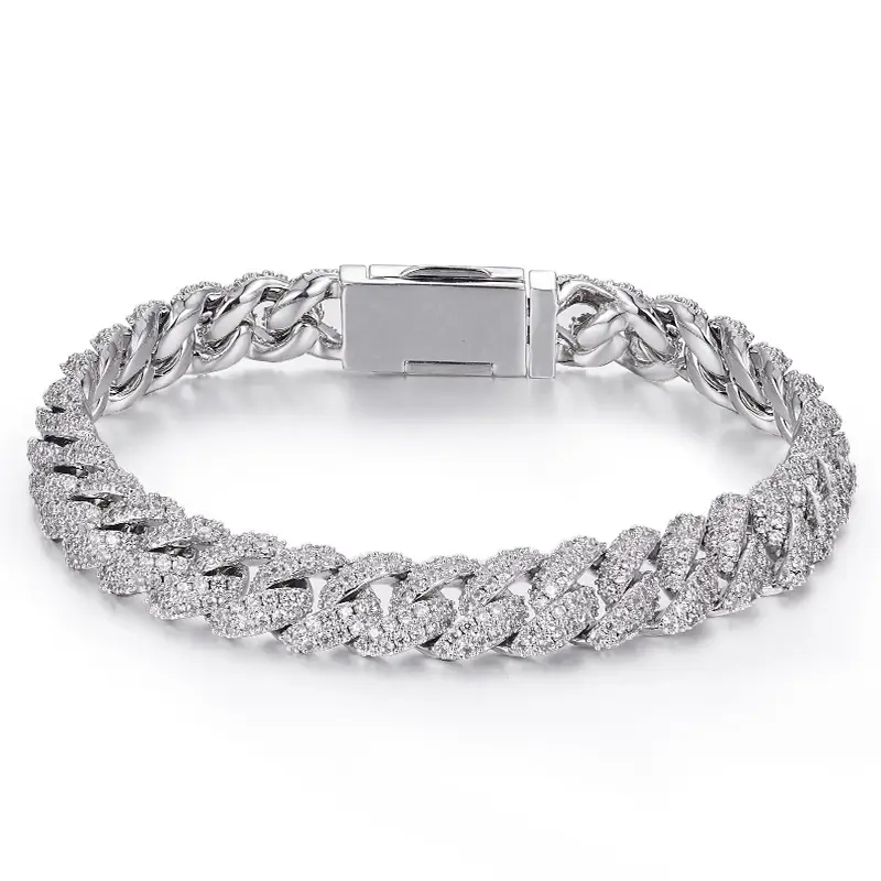 Silver Cuban Bracelet Or Necklace With Moissanite Diamonds