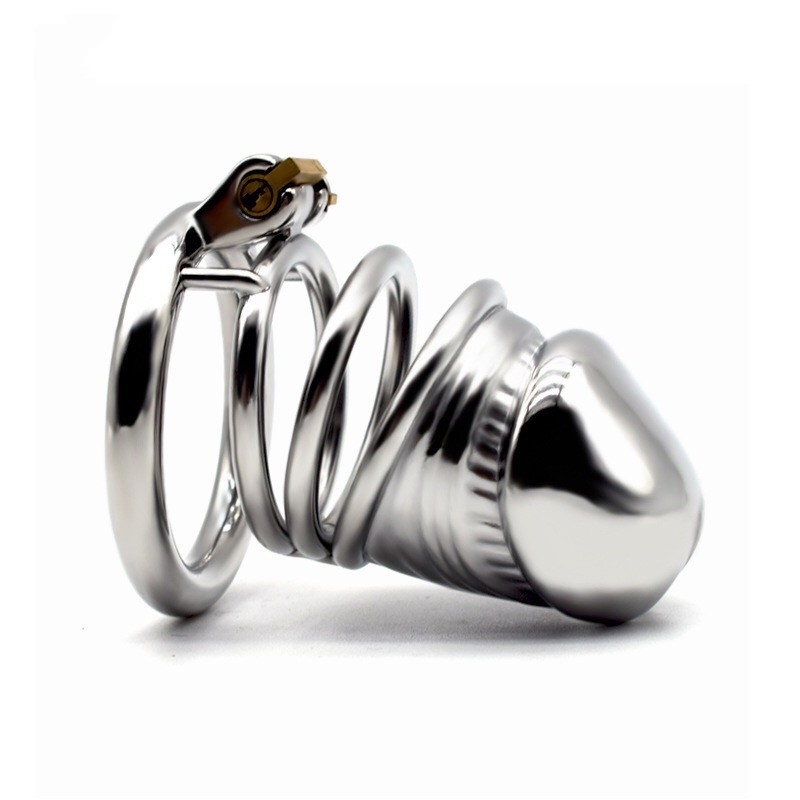 Stainless Steel Men's Chastity Device Silver Metal Bird Cage Opening Convenient Lock Props Ring - Shop at LoveMi