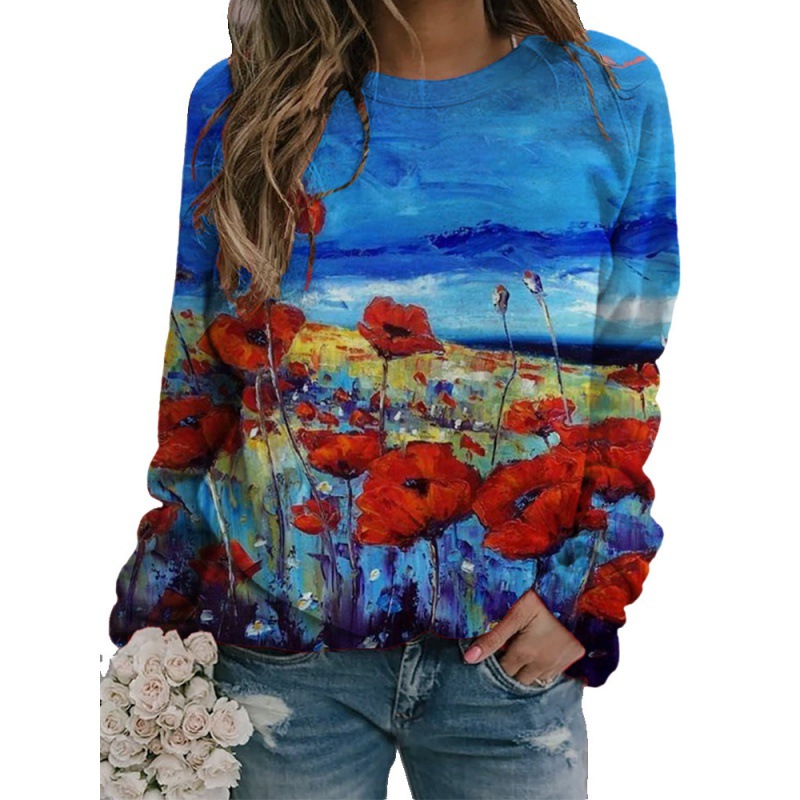 Fashion Women's Loose Round Neck Tie-dye Colorful 3D Printed Sweater