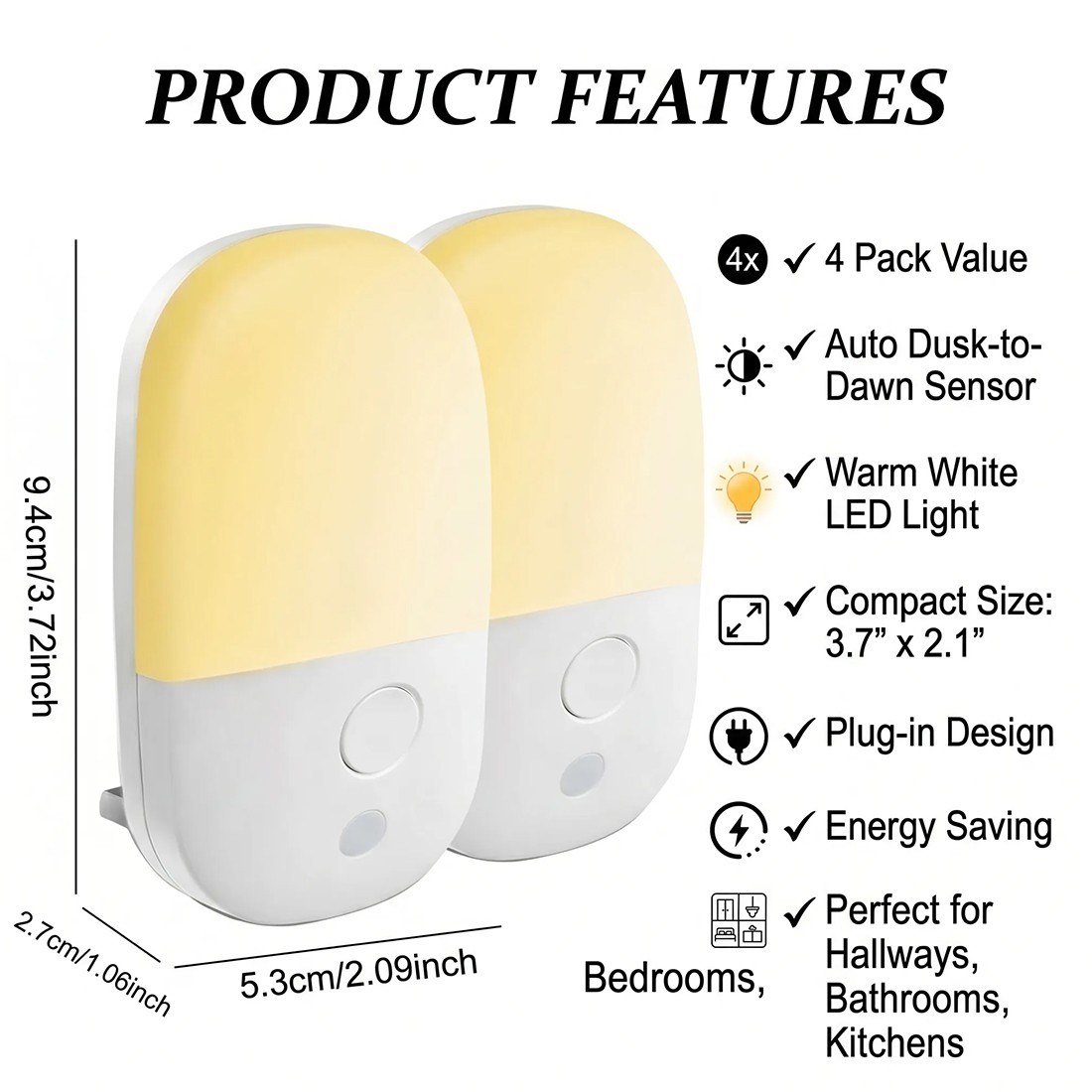 4Pack Night Light Plug In Wall, Automatic Sensor With Dusk To Dawn — image 6