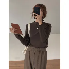 Women's Soft Half High Neck Sweater - Coffee - View 1