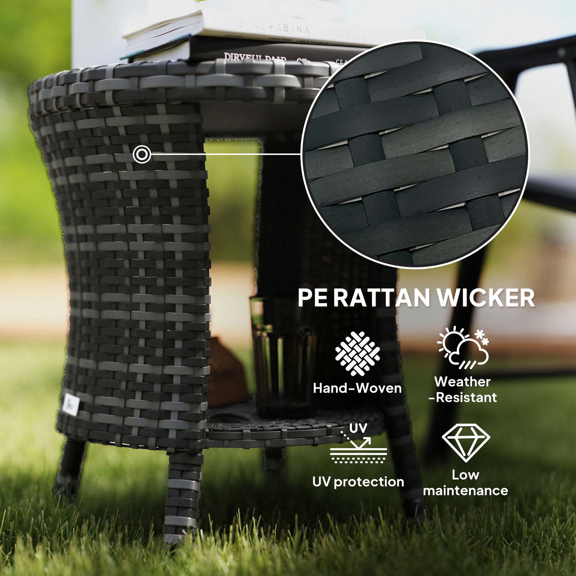 Wicker Outdoor Coffee Table With Two Tier Storage And Grey Wood Top_voghion.com
