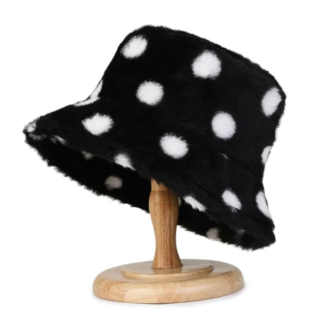 Wave Dot Printed Rabbit Hair Fisherman's Hat Female Black - Shop at LoveMi