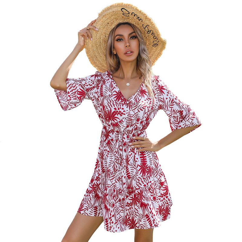 Women Fashion Print Dress Holiday Beach Short Skirt Beauty