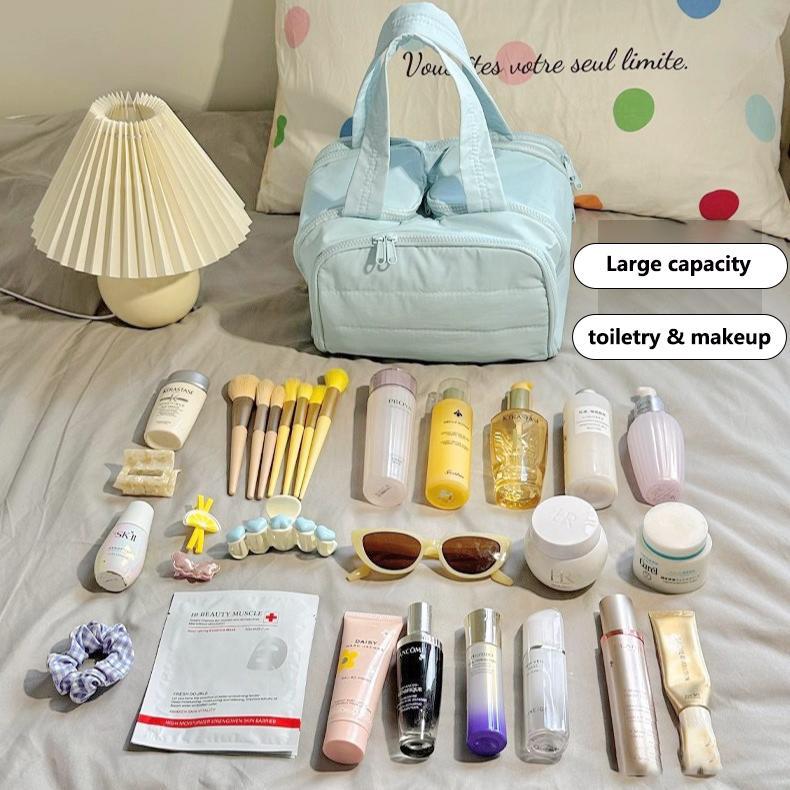 Women's Large-Capacity, Lightweight, Soft-Touch Marshmallow-Style Stand-Up Travel Cosmetic & Toiletry Bag With 4 Compartments And Zipper Closure thumbnail 6