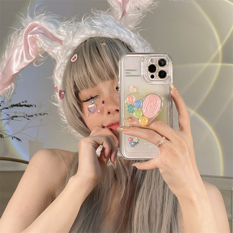 Girl’s Heart Seal Holder Mobile Phone Transparent Case