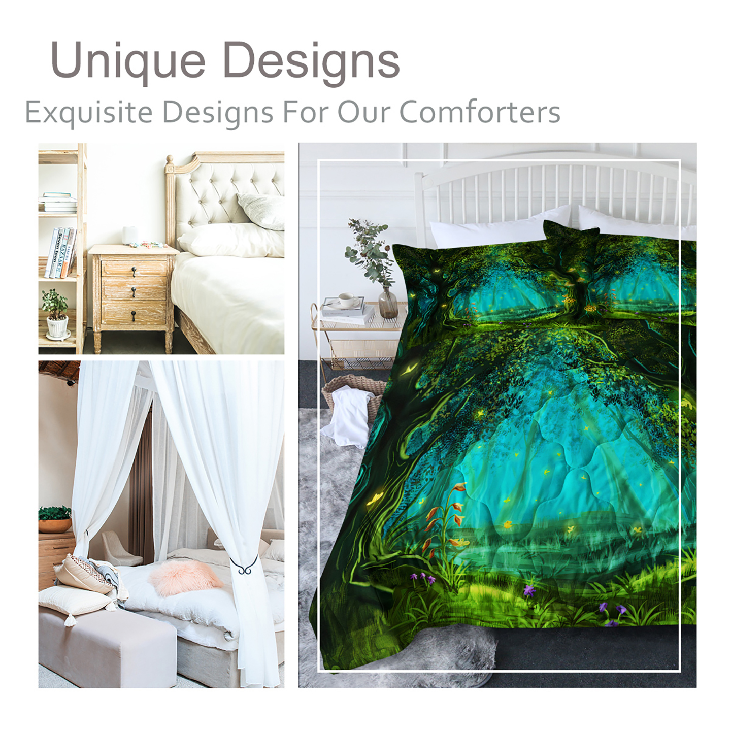 3pcs Green Light Forest Comforter Set Natural Comfort Bedding Duvet Game Summer Quilt Set