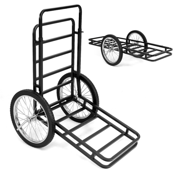 Black Game Cart With Double-Layer Structure - 2-Level Adjustment, 550 Lbs Capacity, 20inch Rubber Wheels For Outdoor Hauling
