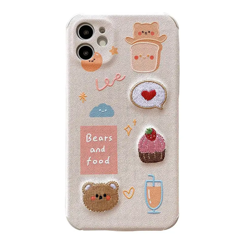 Embroidered Bear And Rabbit Plastic Phone Case