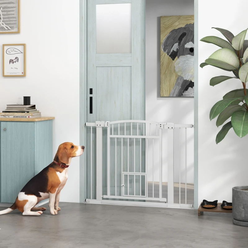 Extra Wide Walk Through Dog Gate W Cat Door, 3-Inch & 5.5-Inch Extension Kits