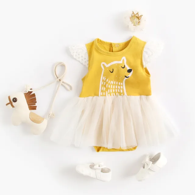 Mesh Newborn Romper Lace Baby Bodysuit Yellow - Shop at LoveMi