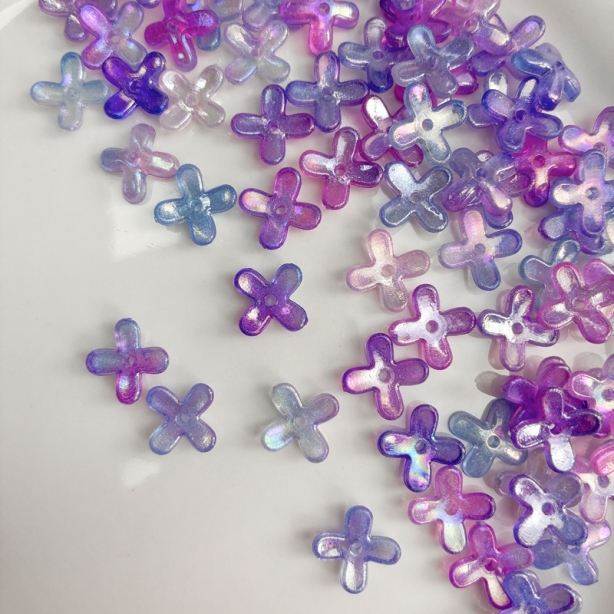 Luminous Glow-in-the-Dark 4-Petal Acrylic Flower Beads, Two-Tone Fine Glitter Center-Hole Charms For DIY Hanfu Hairpin Flower Bases.