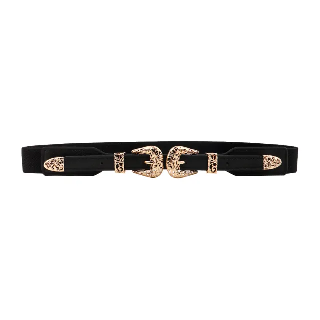 Retro Women's Thin Black Belt Decorative Coat Skirt Coat Fashion Hollowed Out Senior Sense Belt Black - Shop at LoveMi