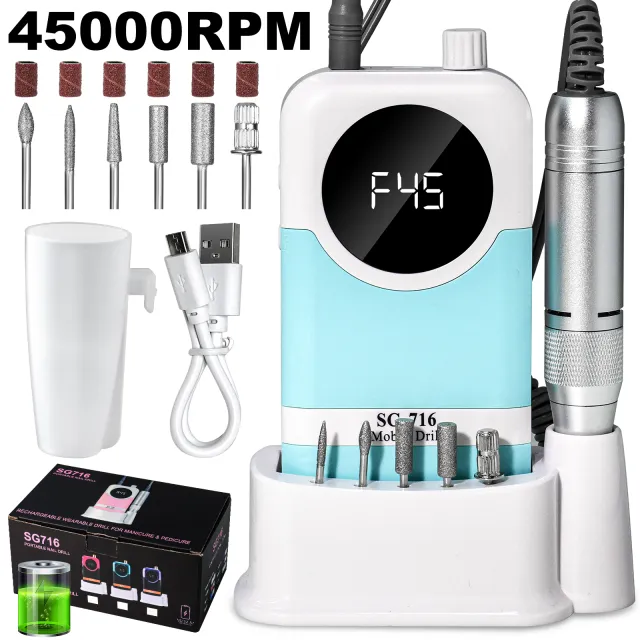 Electric Nail Drill Professional Kit 45000RPM Portable Nail File Electric E File With 6 Bits & Base LED Screen Ultra Silent, Rechargeable Nail Dr... Blue - Shop at LoveMi