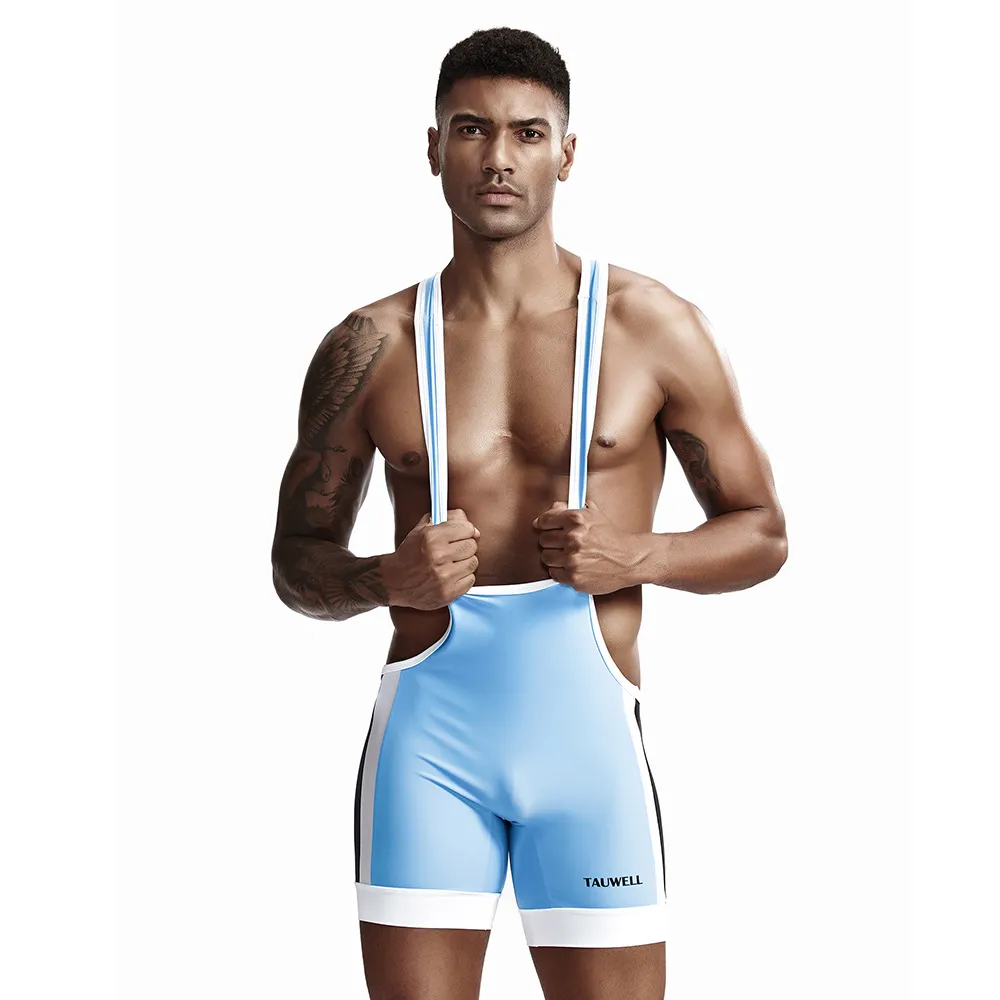 Personality Trendy Sports And Leisure One-piece Vest Suit Men's Fashion Sexy Stretch One-piece Swimsuit - Blue