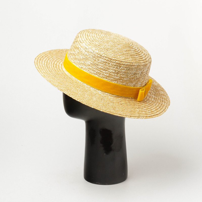 Title 1, Straw hat with velvet ribbon and flat top