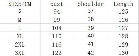 Women's A-line maxi dress size chart