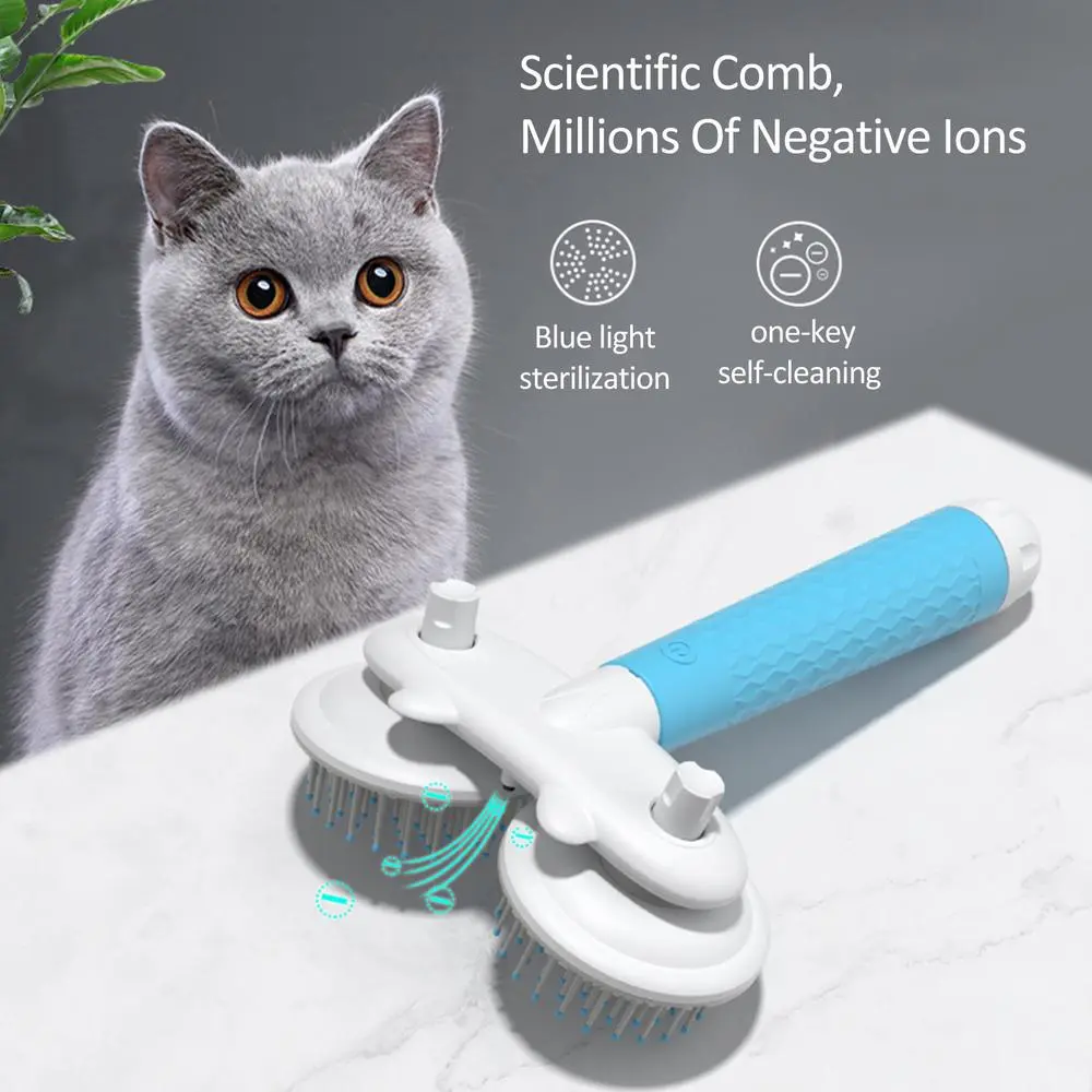 Pet Cat Brush Dog Slicker Brush Double-headed Negative Ion One-button Self Cleaning Dog Cat Hair Removal Pets Products – image 2