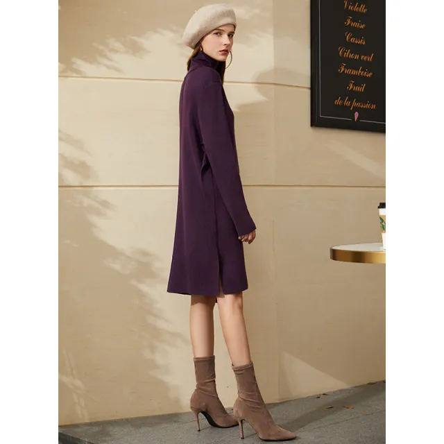 New High Neck Loose Knit Sweater Dress Autumn And Winter Purple - Shop at LoveMi
