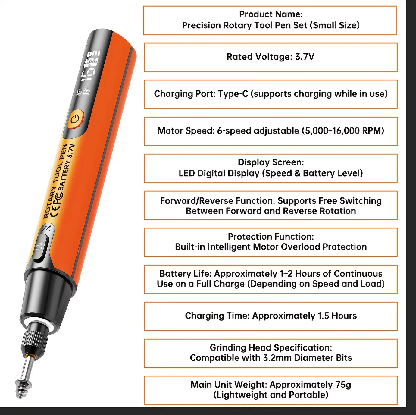 Electric Mini Engraving Pen Cordless Rotary Tool With LED Display Complete Kit — image 10