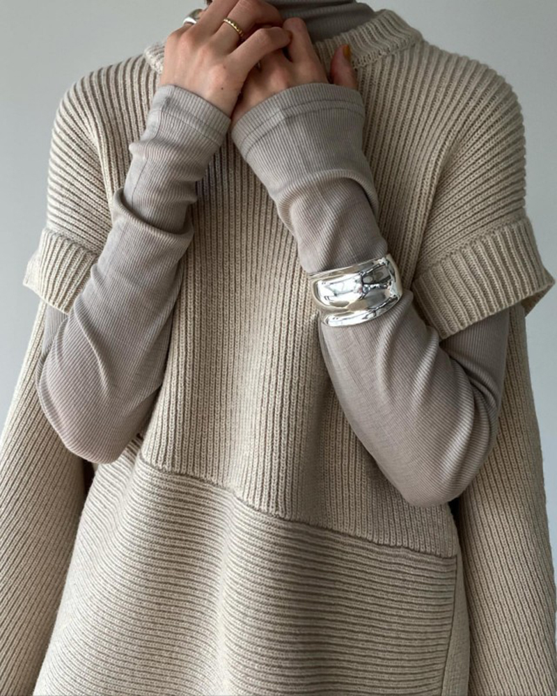 Design Inspired Irregular Sweater Knitted Top