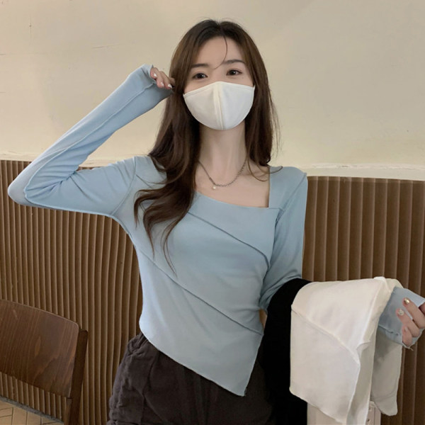 Title 4, Irregular Square-neck Long-sleeved Niche Design...