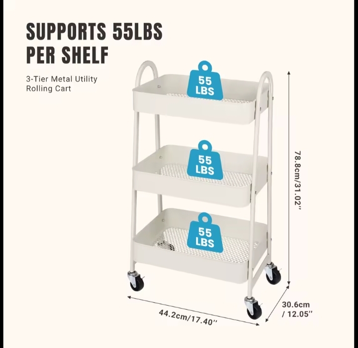 3 Tier Metal Storage Kitchen Cart With Lockable Wheels Mobile Shelving Unit Utility Rolling Organizer For Home Narrow Places 10