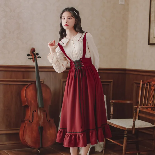 Shirt Women's Tie Strap Suspenders Skirt Fashion Suit Summer Red - Shop at LoveMi