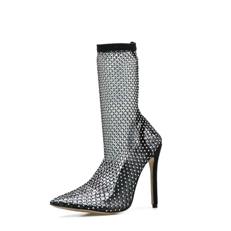 Title 4, Hollow Mesh Fishnet High-heel Ankle Boots