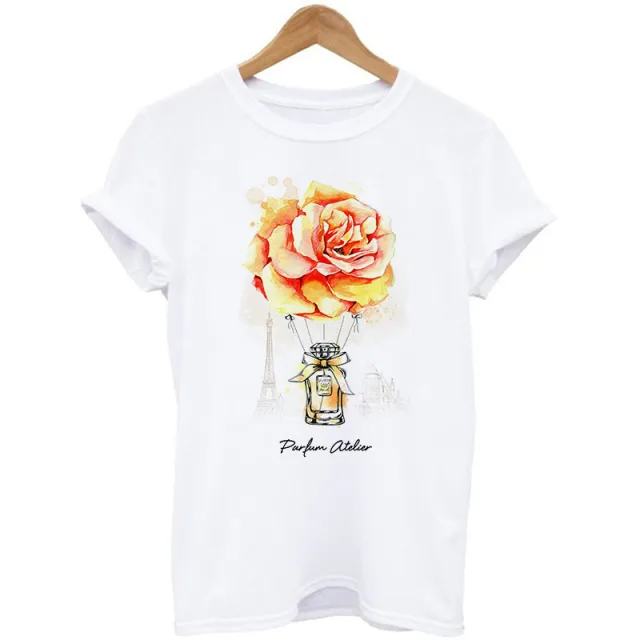 New Purple Hot Air Balloon And Flower Print Ladies T Shirt 3.Style - Shop at LoveMi