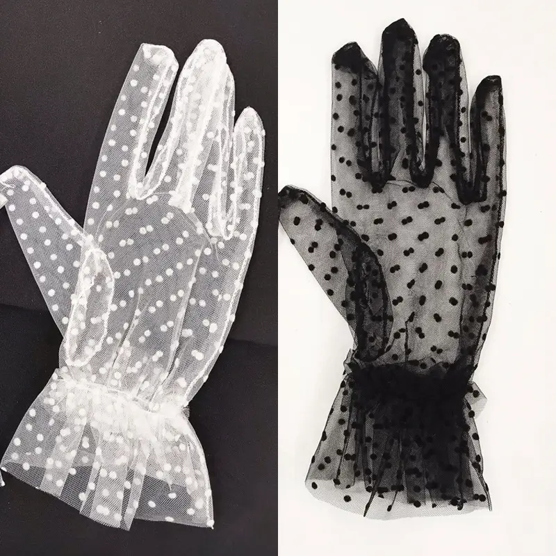 Beauty White Wedding Gloves for Girls Mesh Evening Woman
