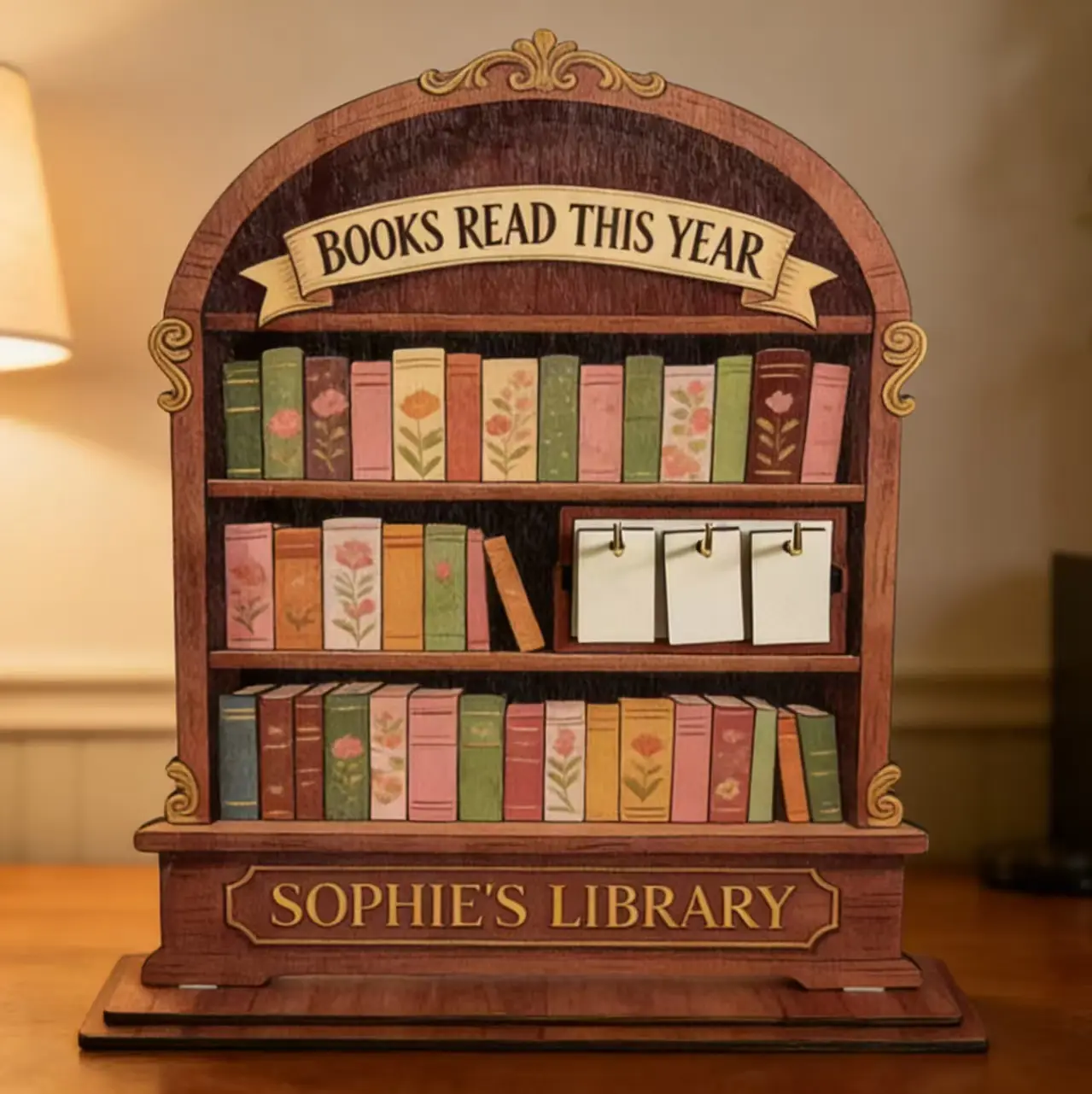 Personalized Wooden Reading Tracker, Books Read This Year Mini Bookshelf Counter, Custom My Reading Journey Book Counting Ornament, Vintage Book Lover Desk Deco