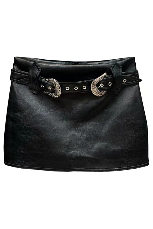 Black High Waist Leather Skirt Woman