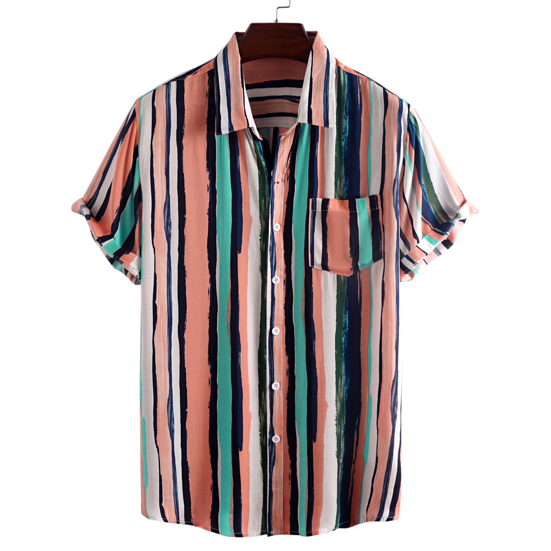 Title 2, Heren Zomer Shirt met Korte Mouwen Gestreept. K...