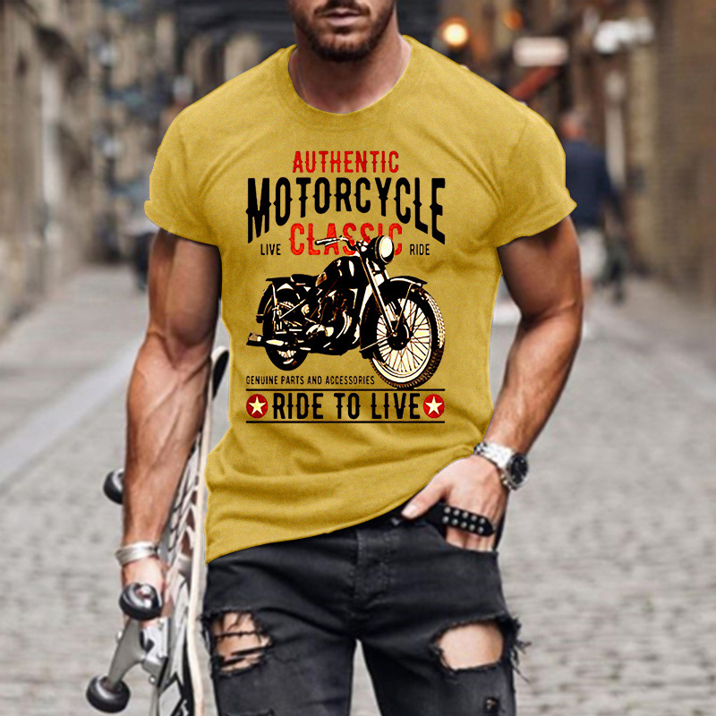 Title 6, Authentic Motorcycle Printed Slim Round Neck Me...