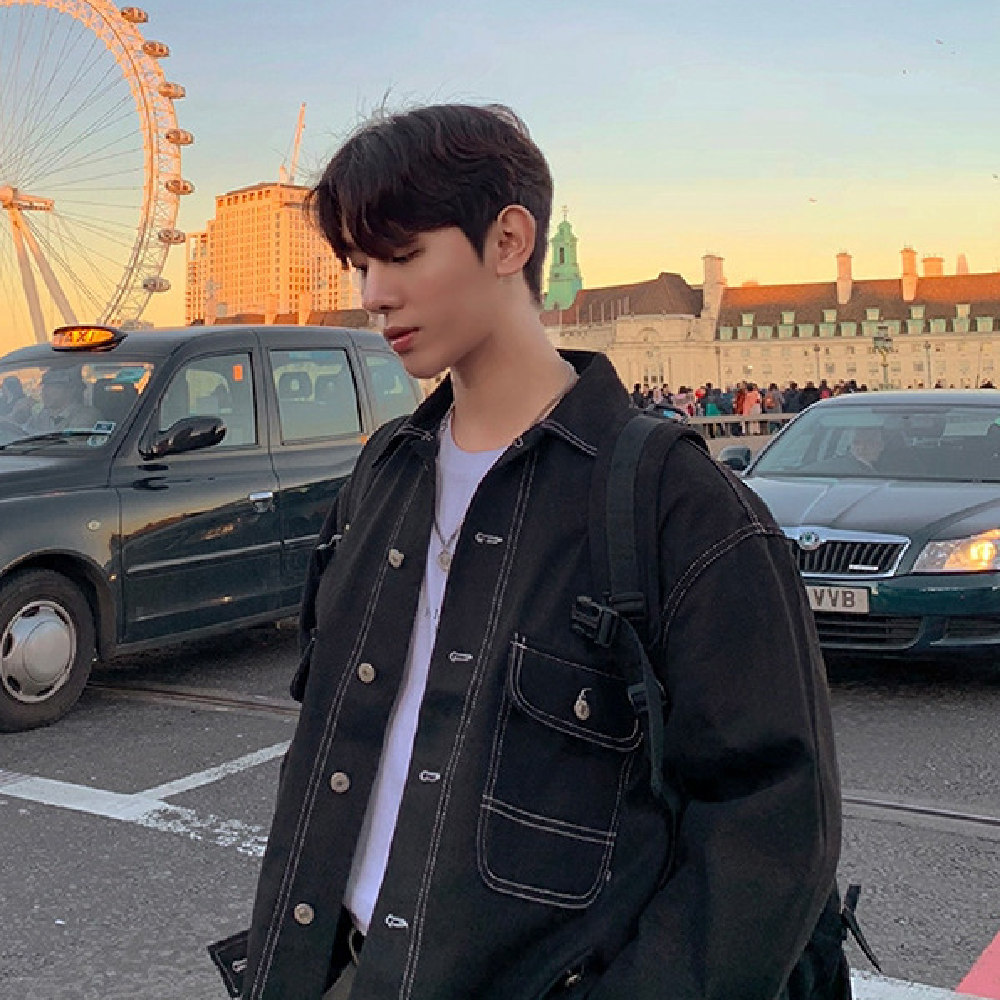 Men's Fashionable Black Denim Coat