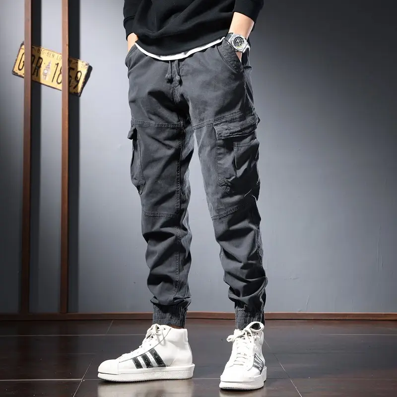 Men's Solid Color Cotton Casual Trousers