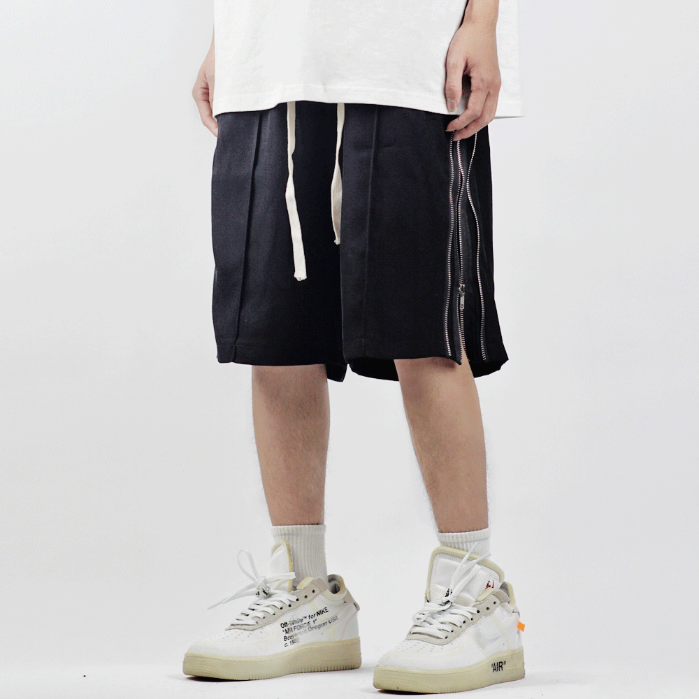 Solid Color High Street Side Zip Straight Shorts Men's