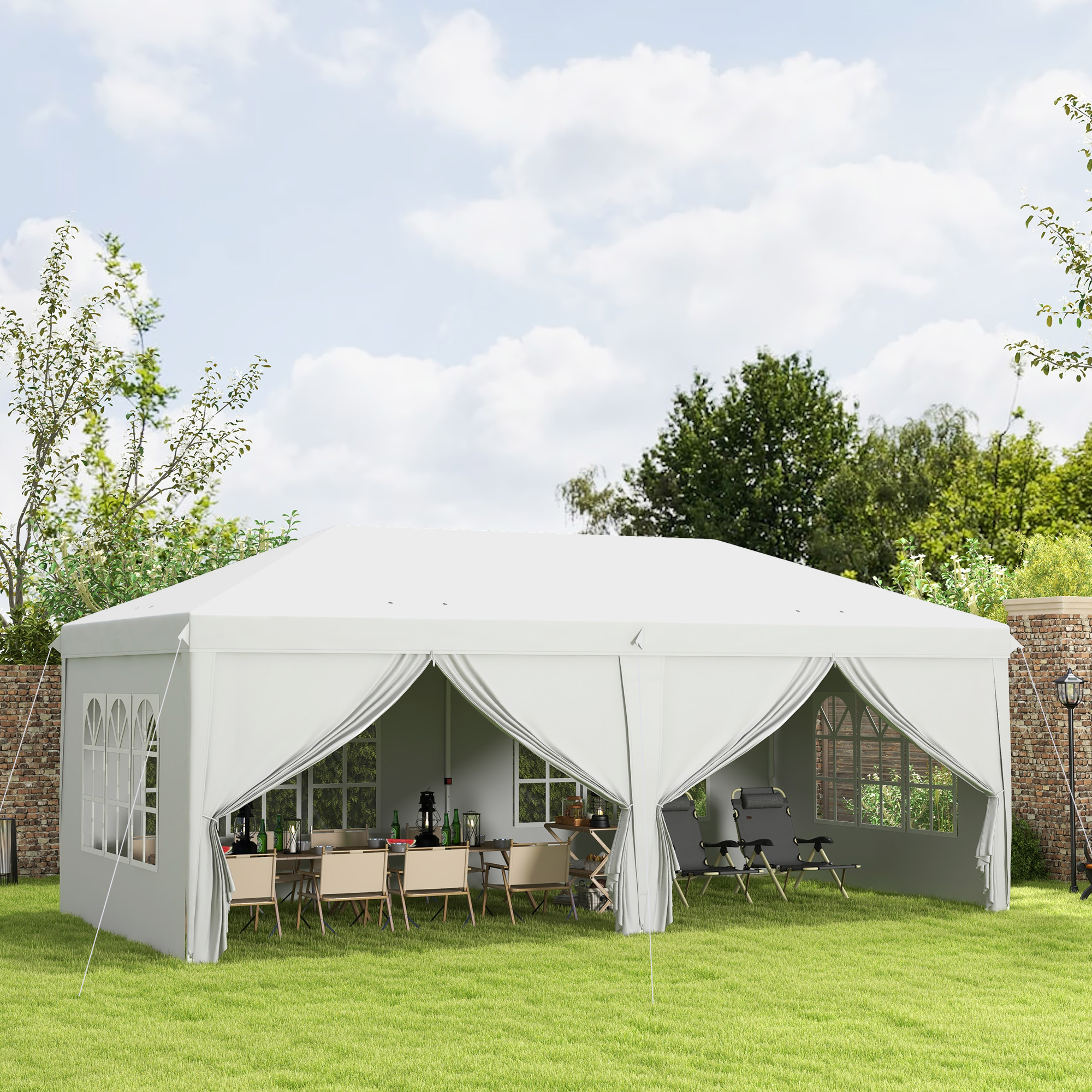 3x6m Pop-Up Gazebo, With Curtain Walls And Windows, White — image 3