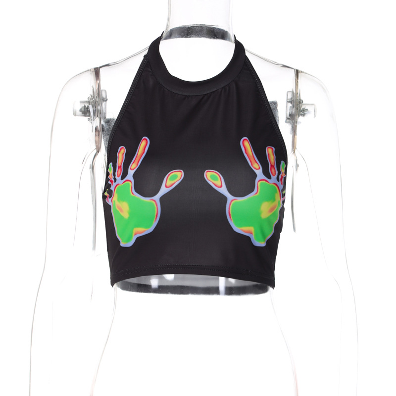 European And American Women's New Fashion Printing Backless Fitted Bra Top