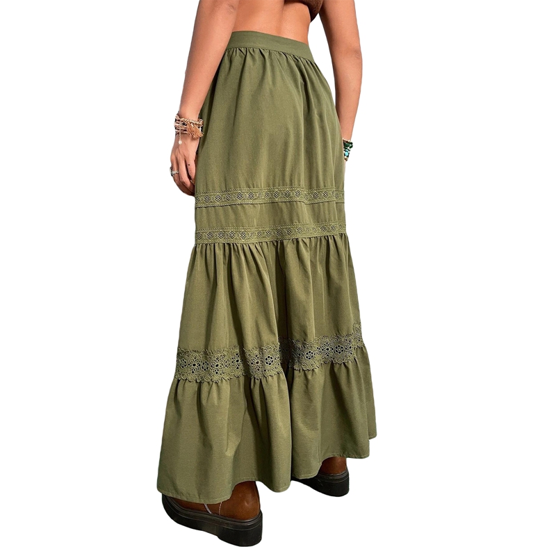 Women's Solid Color Vintage Lace Splicing Half-body Skirt