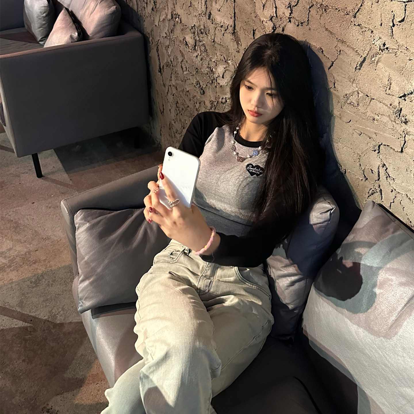 Women's American Vintage Shoulder Plunge Long Sleeve Top