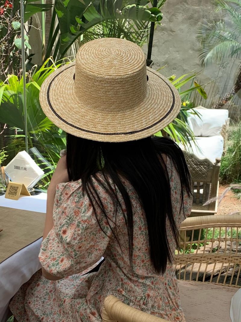 Flat Top Lace-up Straw Hat Seaside Outing