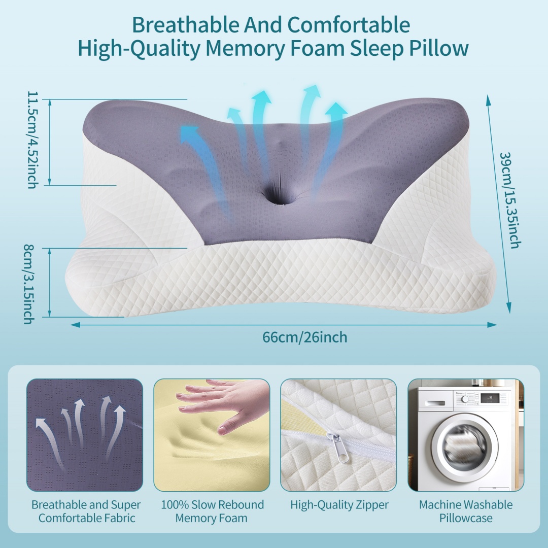 Cervical Neck Pillow, Cooling Ergonomic Memory Foam Pillows  Dual Height Orthopedic Support Contour Pillow For Side — foto 9