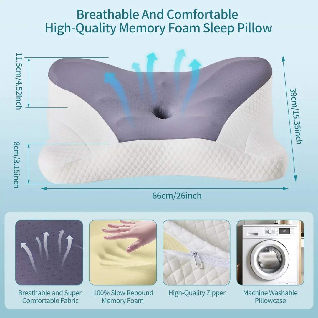 Cervical Neck Pillow, Cooling Ergonomic Memory Foam Pillows  Dual Height Orthopedic Support Contour Pillow For Side
