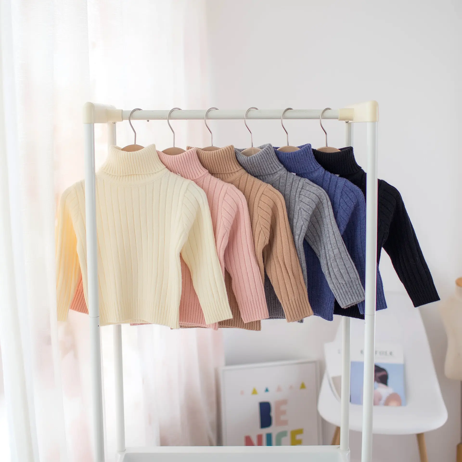 Boys And Girls Turtleneck Solid Color Bottoming