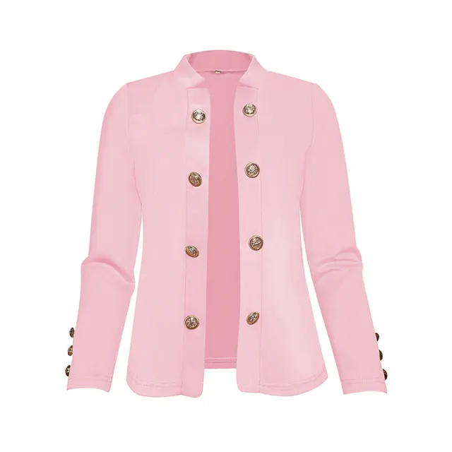 Plus Size Women's Solid Color Double Breasted Long Sleeve Top Button Cuff Casual & Office Wear Light Pink - Shop at LoveMi