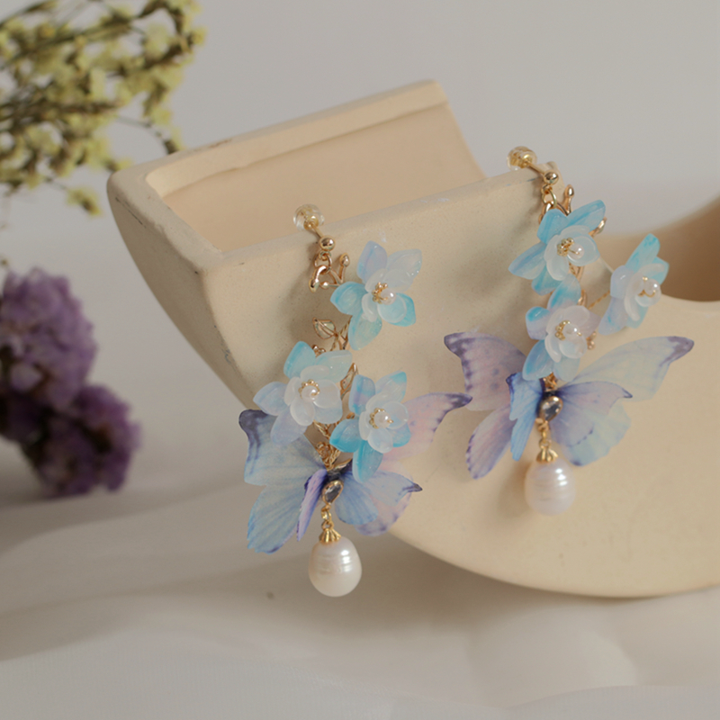 Title 3, Boucles doreilles Papillon Fleur pour Femme, B...