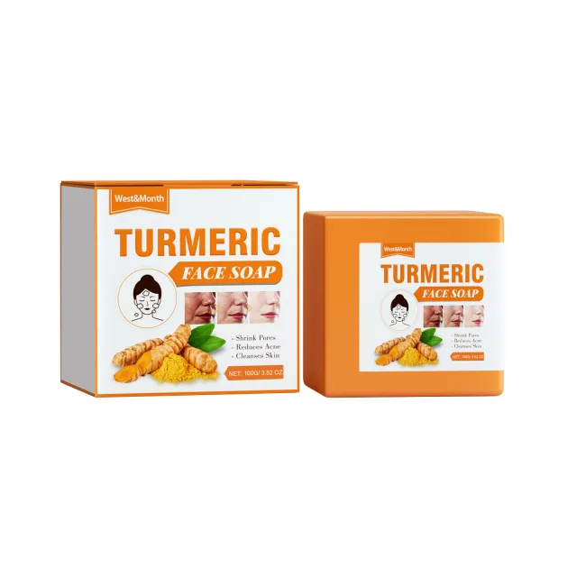 West&Month Turmeric Face Soap Facial Repair Gentle Cleansing Blemish Reducing Fine Lines Cleansing Soap 1Pcs - Shop at LoveMi