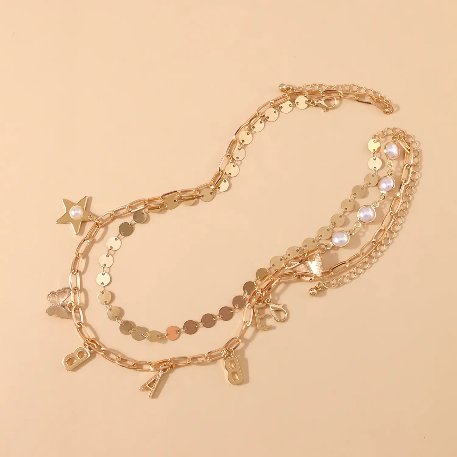 Geometric Trend Multi-layer Letter Star Necklace
